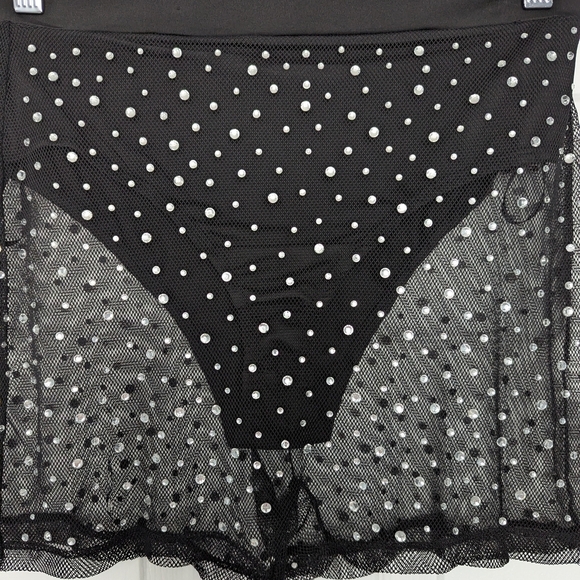 Fashion Nova Women's Sheer Black Shorts With Rhinestones And Attached Panties - Picture 2 of 10